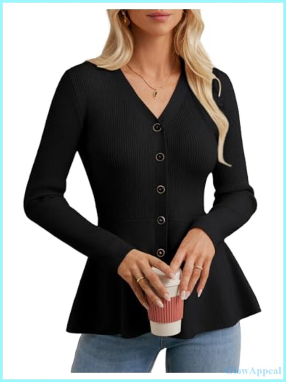 GRACE KARIN Long Sleeve Button Up Cardigan Peplum Knit Blazer